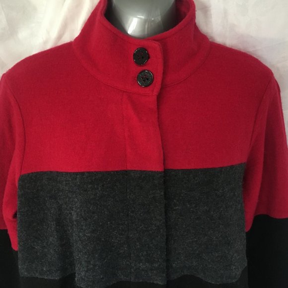 Karl Lagerfeld Jacket Sweater Womens Small Color Block Boiled Wool Black Red - Picture 2 of 15
